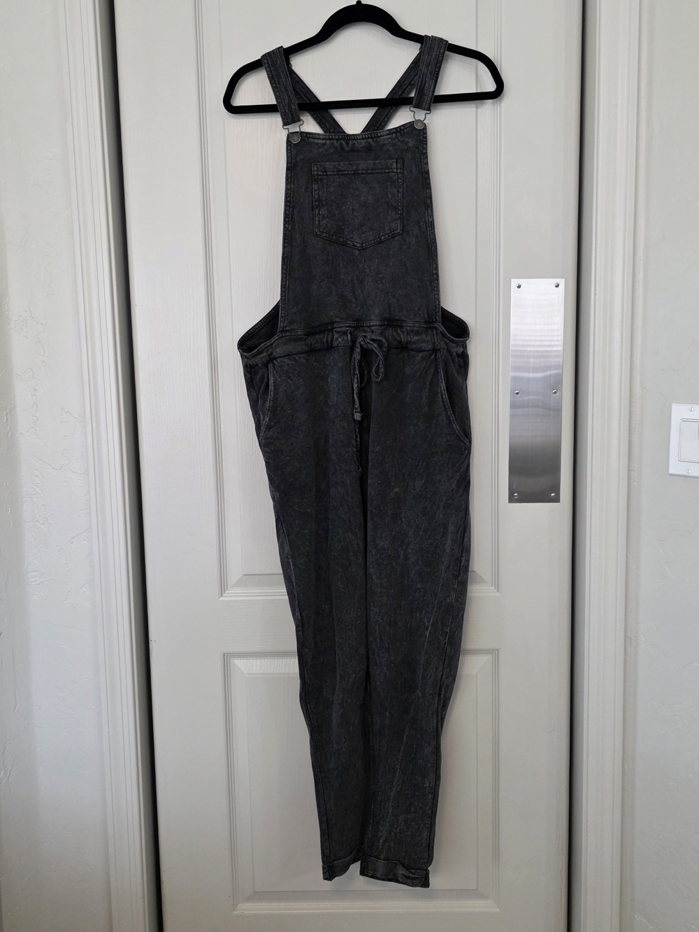Wallflower Washed Black Denim Overalls with Drawstring Waist